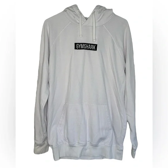 GYMSHARK White Hoodie Black Center Logo Unisex Size Medium Sporty Activewear - Picture 1 of 11